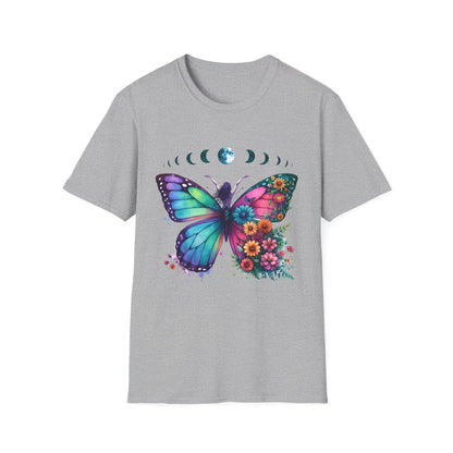 Butterfly Moon Phases T‑Shirt — Colorful Floral Wing Tee
