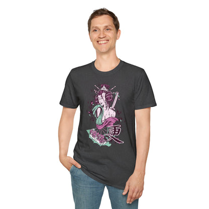 Geisha Anime Art T‑Shirt — Retro Floral Japanese Illustration