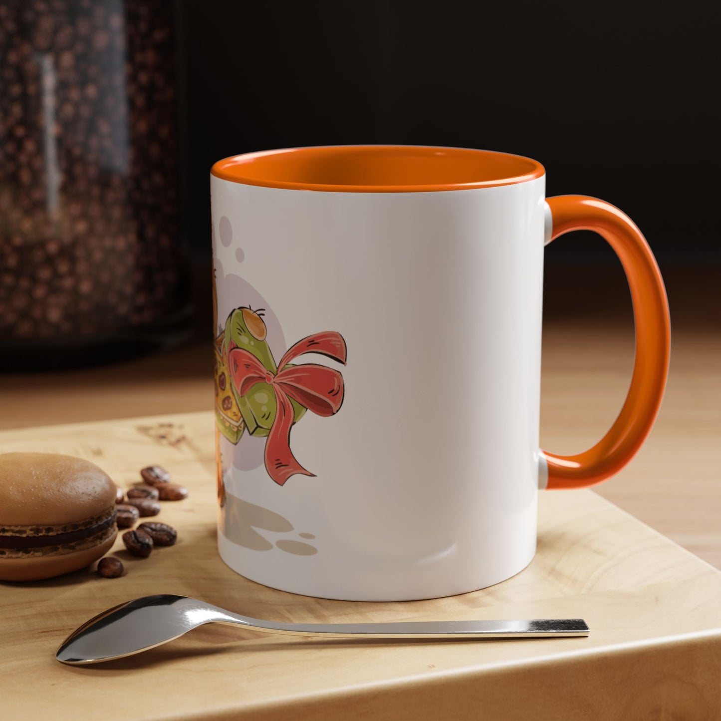 Cute Teddy Bear Pizza Gift Mug — Heart-Shaped Pizza & Bow Accent Coffee Cup