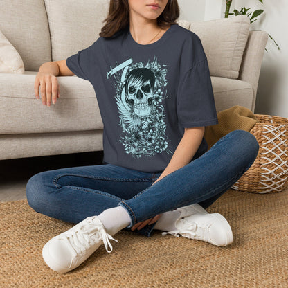 Skull Floral Tee — Gothic Skull with Flowers Graphic T-Shirt