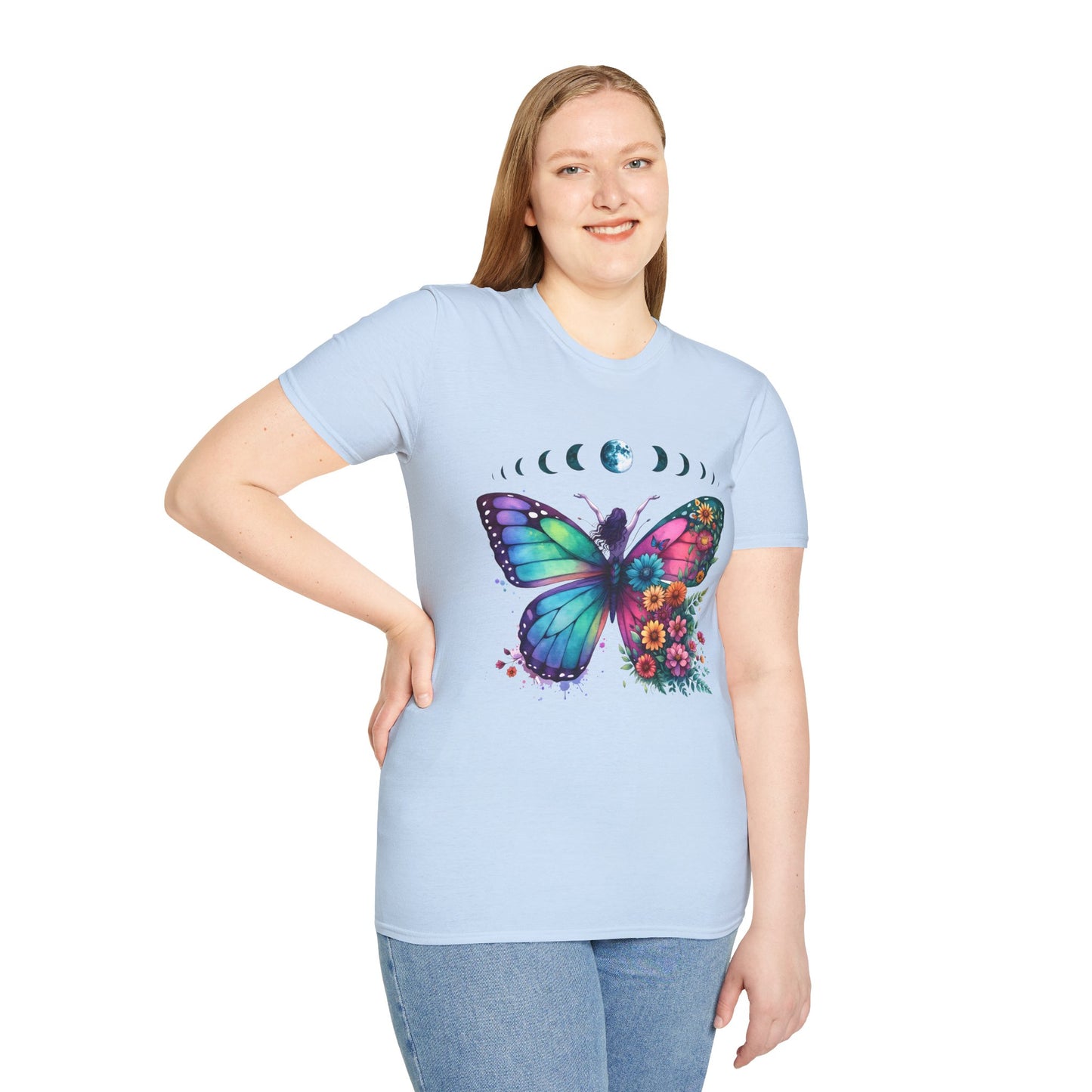 Butterfly Moon Phases T‑Shirt — Colorful Floral Wing Tee