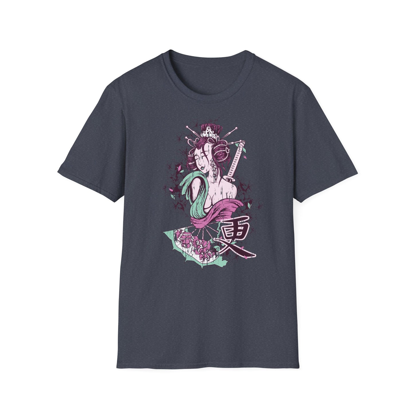 Geisha Anime Art T‑Shirt — Retro Floral Japanese Illustration