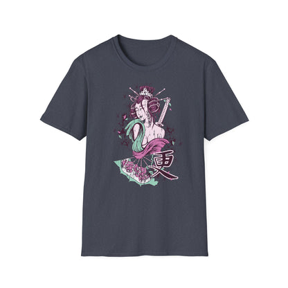 Geisha Anime Art T‑Shirt — Retro Floral Japanese Illustration