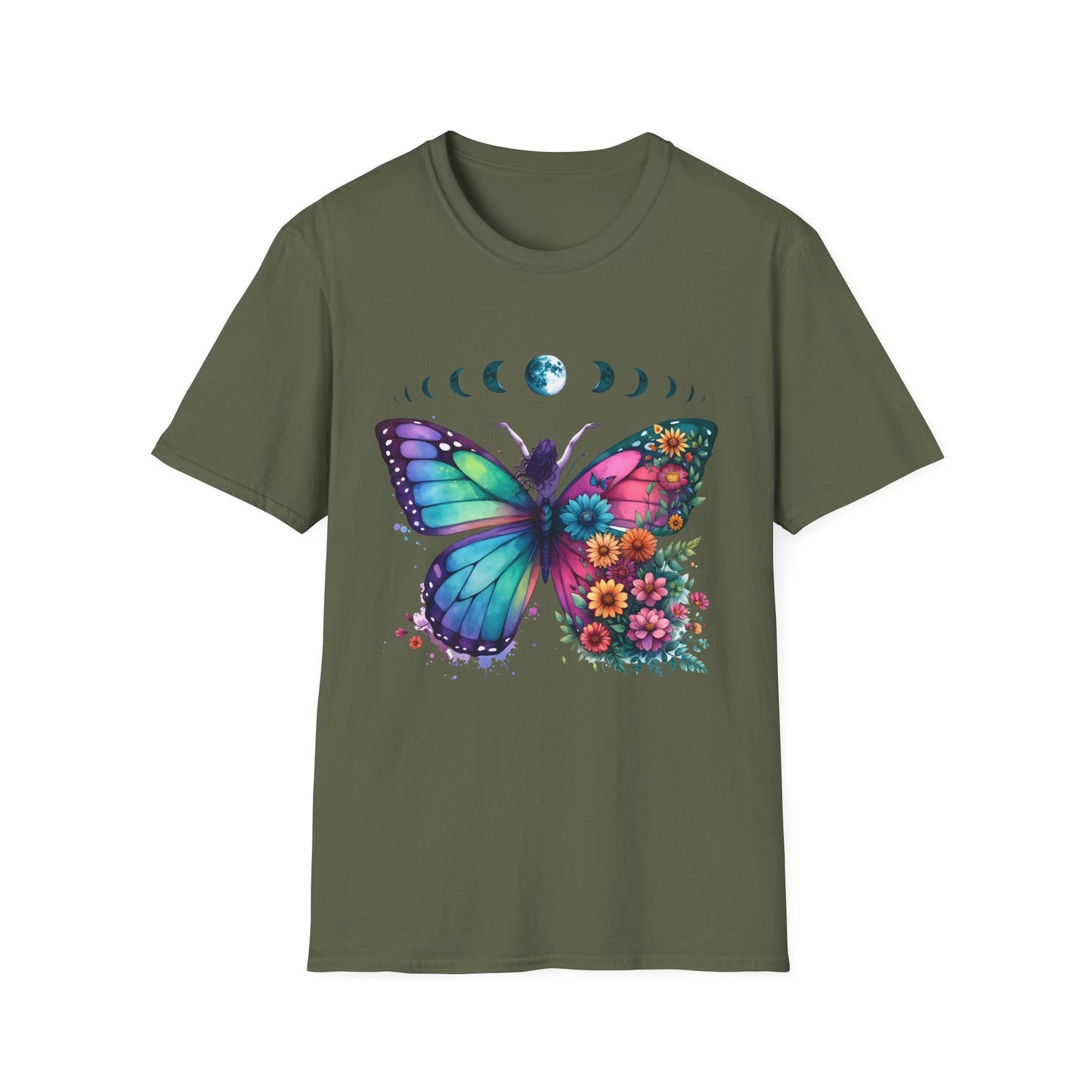 Butterfly Moon Phases T‑Shirt — Colorful Floral Wing Tee