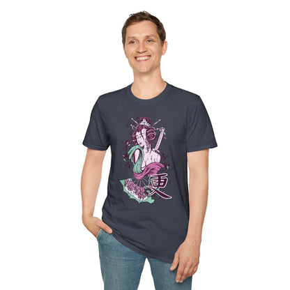 Geisha Anime Art T‑Shirt — Retro Floral Japanese Illustration