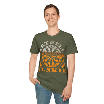 Dart & Beer Junkie T-Shirt — Retro Dartboard Pub Game Tee