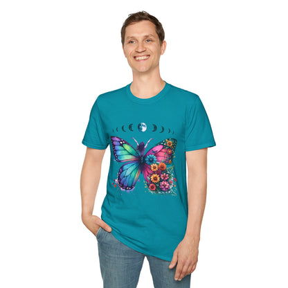 Butterfly Moon Phases T‑Shirt — Colorful Floral Wing Tee