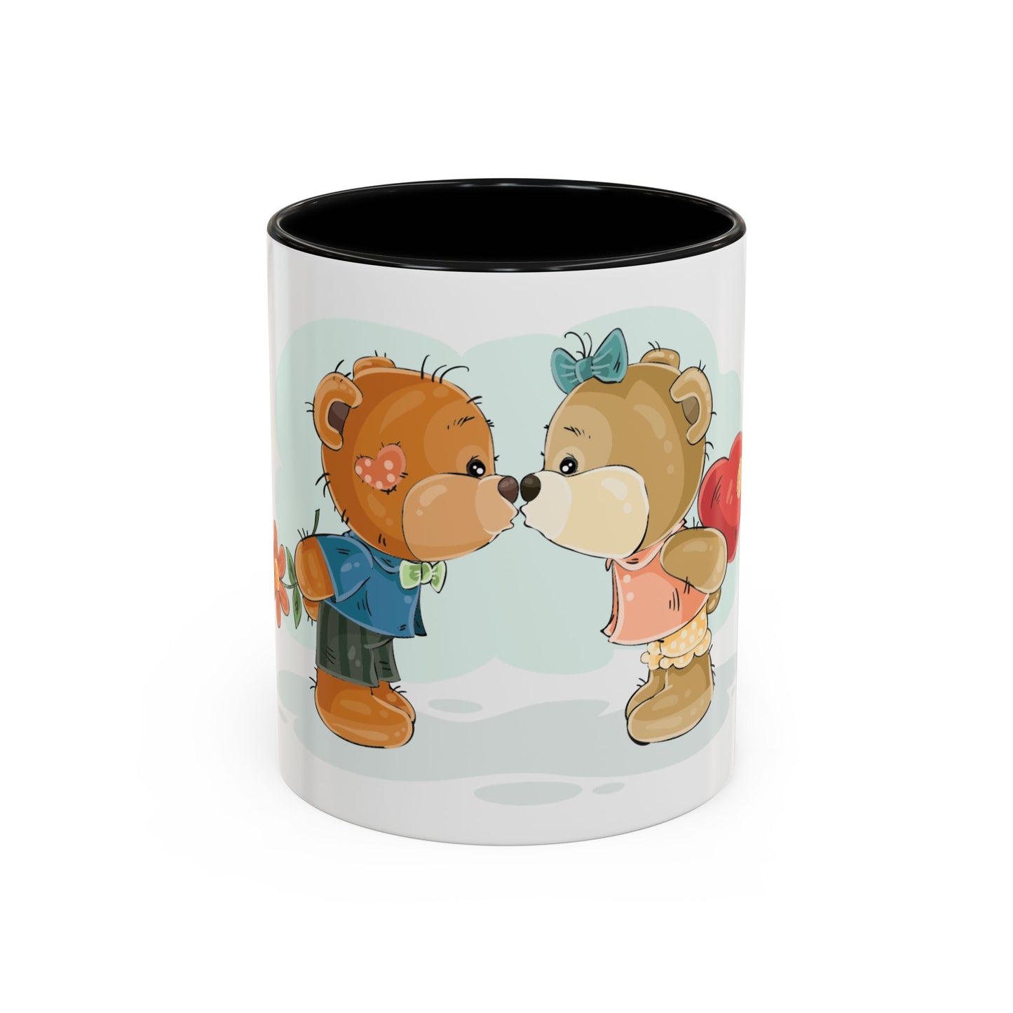 Cute Kissing Bear Couple Accent Coffee Mug – Romantic Valentine’s Gift