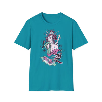 Geisha Anime Art T‑Shirt — Retro Floral Japanese Illustration