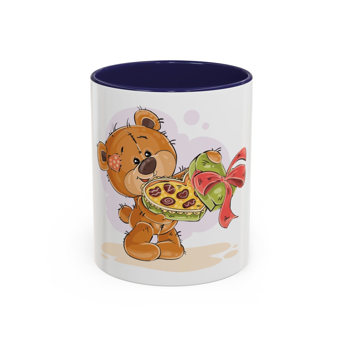 Cute Teddy Bear Pizza Gift Mug — Heart-Shaped Pizza & Bow Accent Coffee Cup