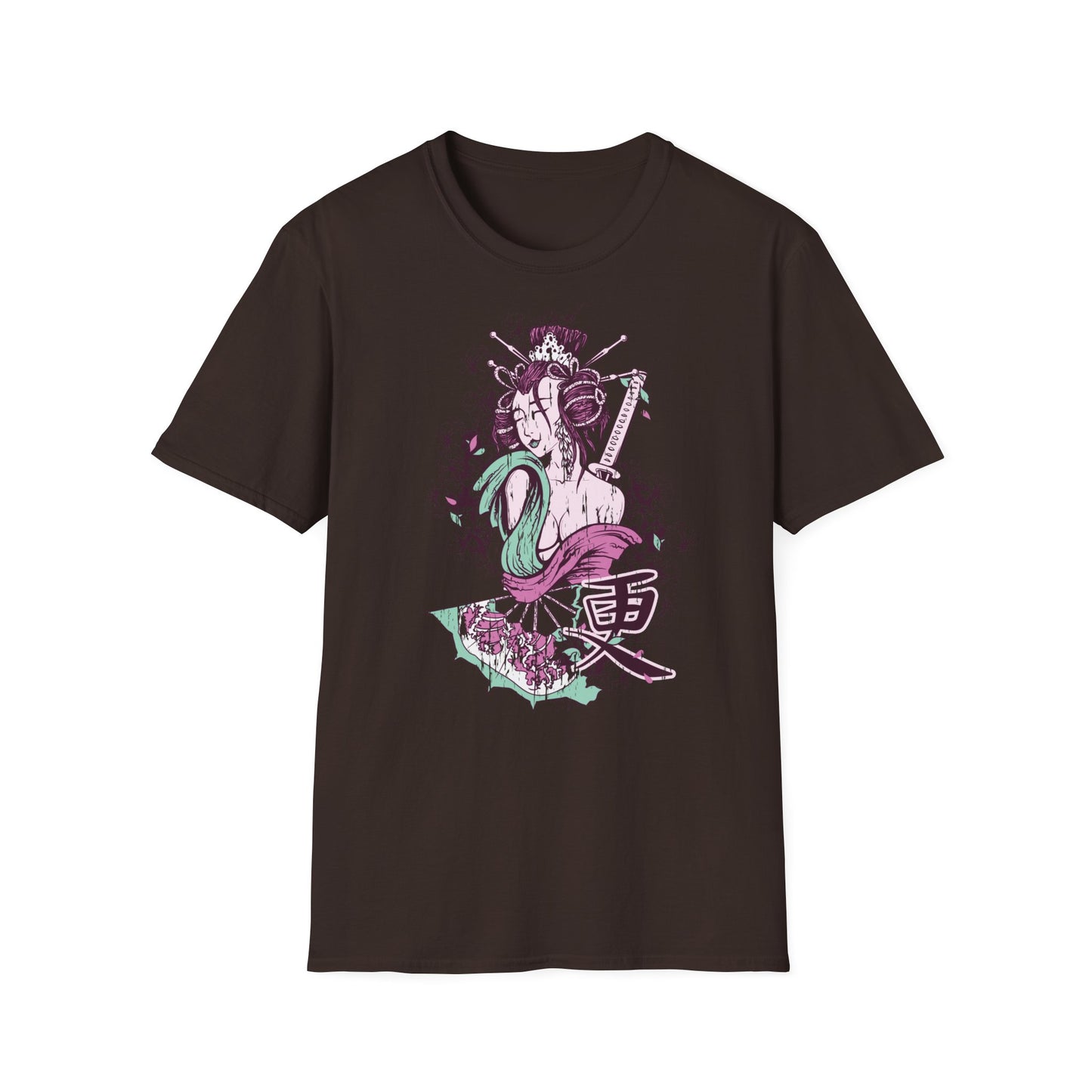 Geisha Anime Art T‑Shirt — Retro Floral Japanese Illustration