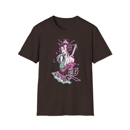 Geisha Anime Art T‑Shirt — Retro Floral Japanese Illustration