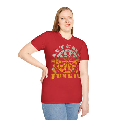 Dart & Beer Junkie T-Shirt — Retro Dartboard Pub Game Tee