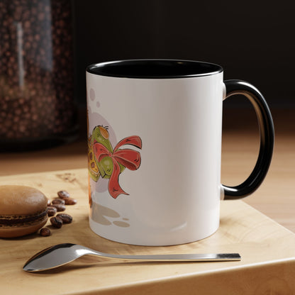 Cute Teddy Bear Pizza Gift Mug — Heart-Shaped Pizza & Bow Accent Coffee Cup