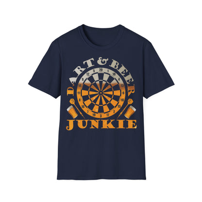 Dart & Beer Junkie T-Shirt — Retro Dartboard Pub Game Tee