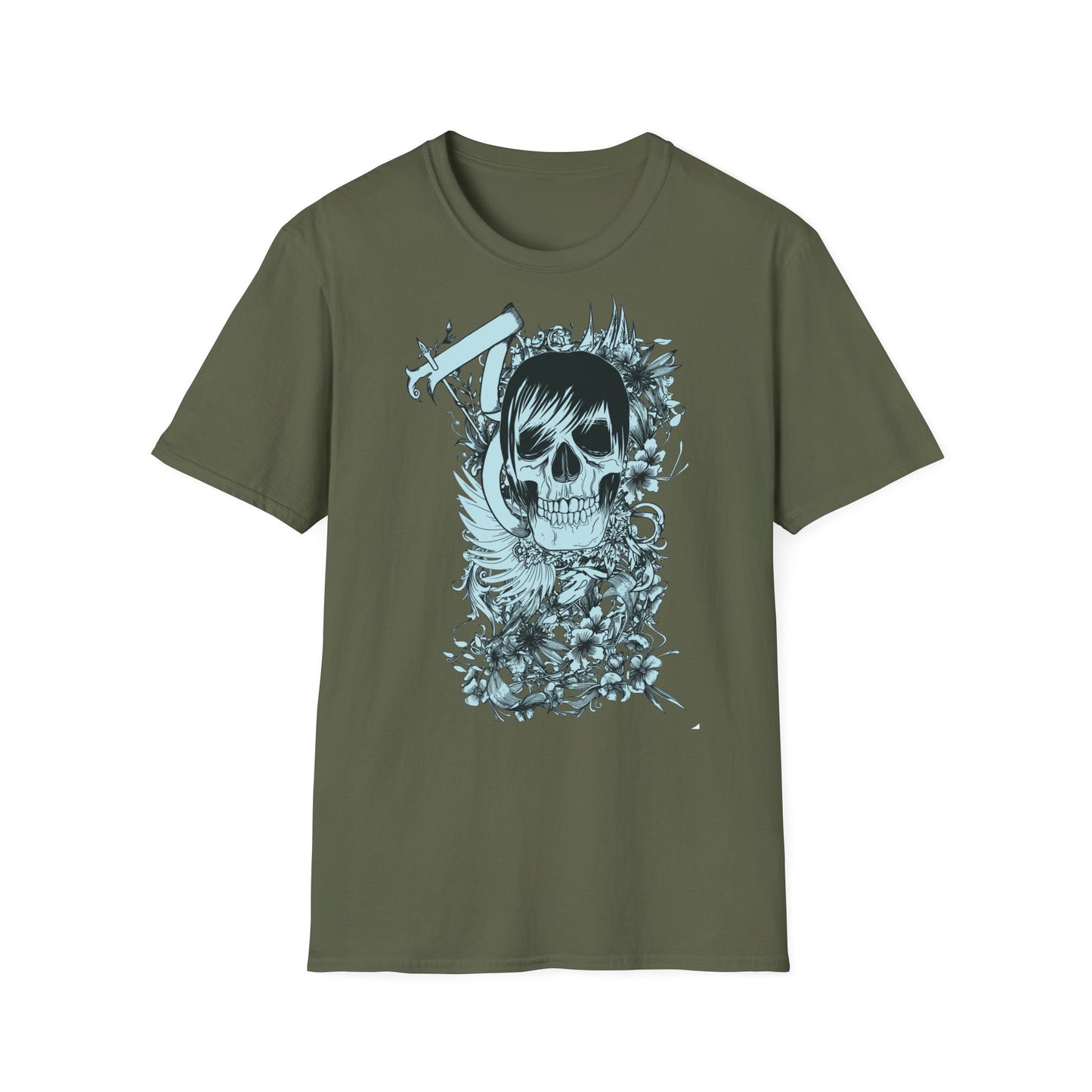 Skull Floral Tee — Gothic Skull with Flowers Graphic T-Shirt
