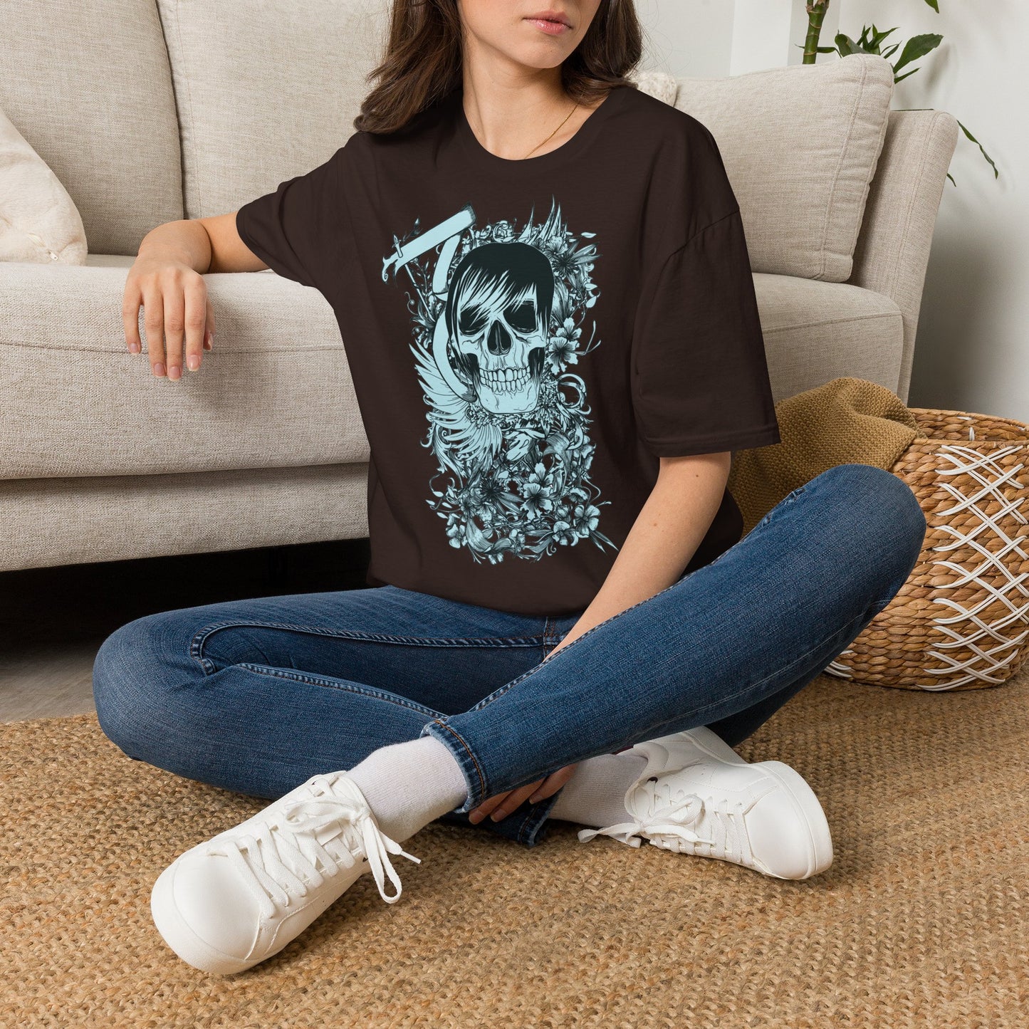 Skull Floral Tee — Gothic Skull with Flowers Graphic T-Shirt