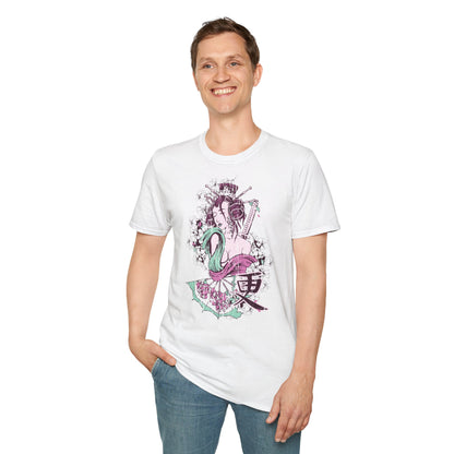 Geisha Anime Art T‑Shirt — Retro Floral Japanese Illustration