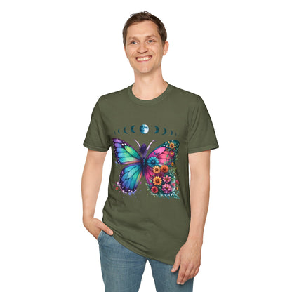 Butterfly Moon Phases T‑Shirt — Colorful Floral Wing Tee