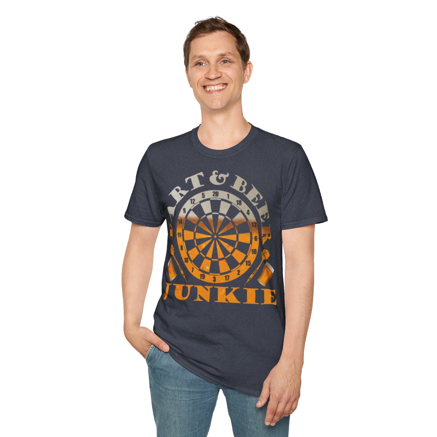 Dart & Beer Junkie T-Shirt — Retro Dartboard Pub Game Tee