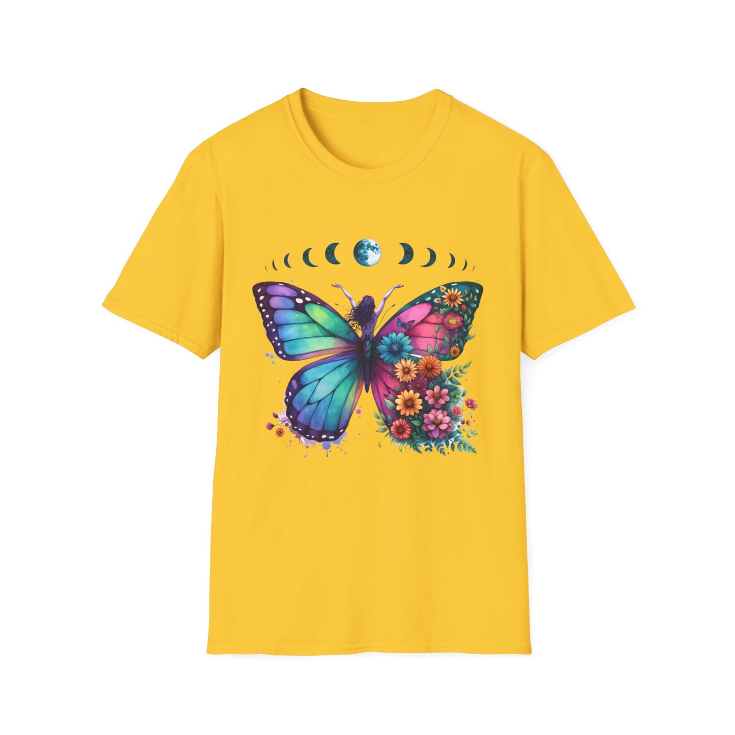 Butterfly Moon Phases T‑Shirt — Colorful Floral Wing Tee