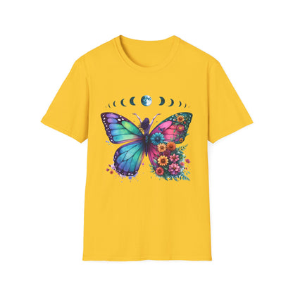 Butterfly Moon Phases T‑Shirt — Colorful Floral Wing Tee