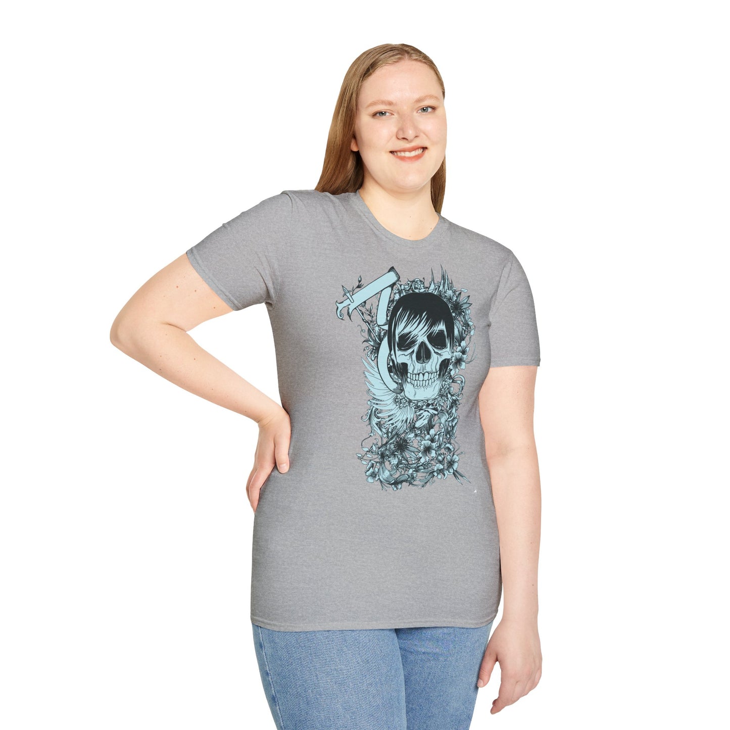 Skull Floral Tee — Gothic Skull with Flowers Graphic T-Shirt