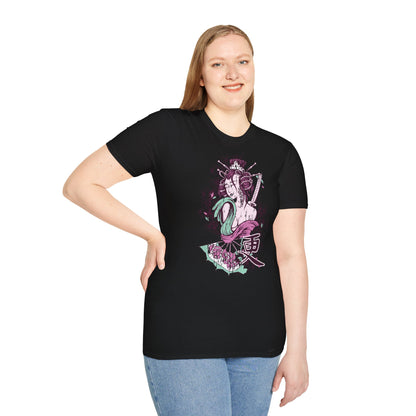 Geisha Anime Art T‑Shirt — Retro Floral Japanese Illustration