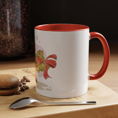 Cute Teddy Bear Pizza Gift Mug — Heart-Shaped Pizza & Bow Accent Coffee Cup
