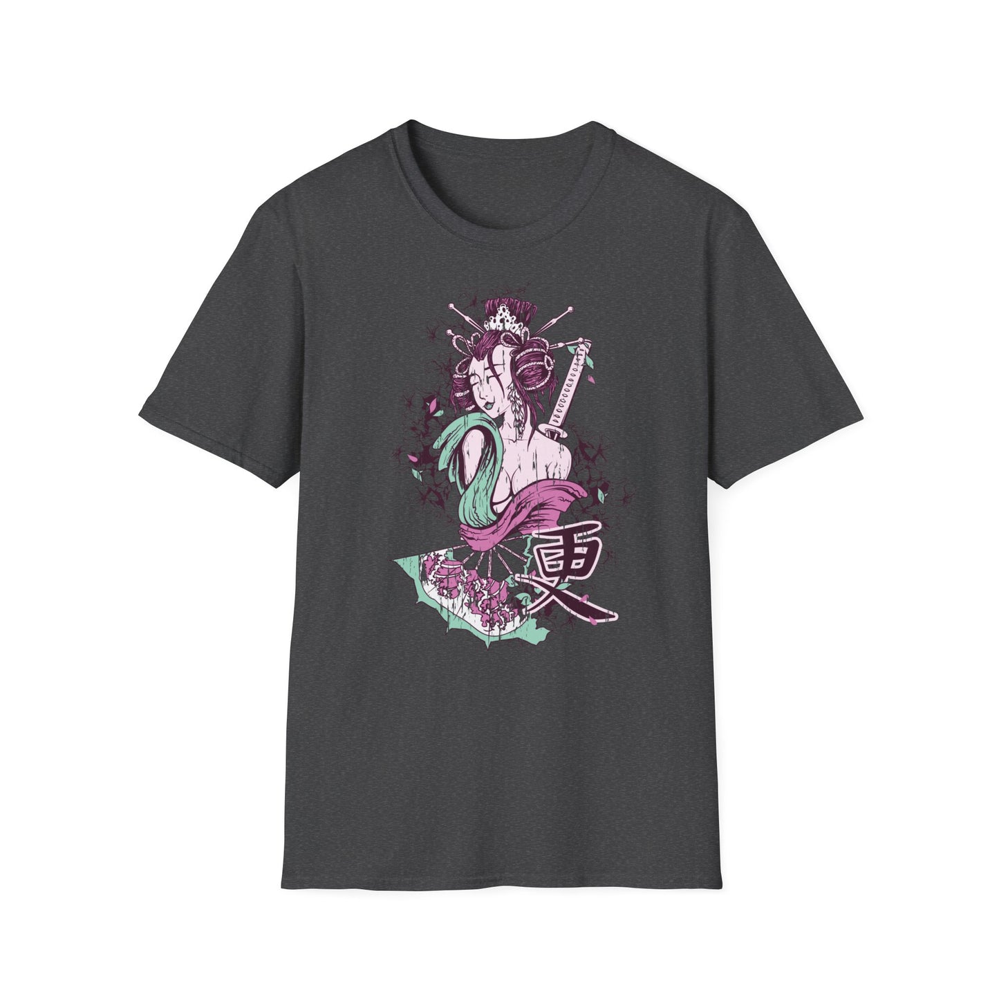 Geisha Anime Art T‑Shirt — Retro Floral Japanese Illustration