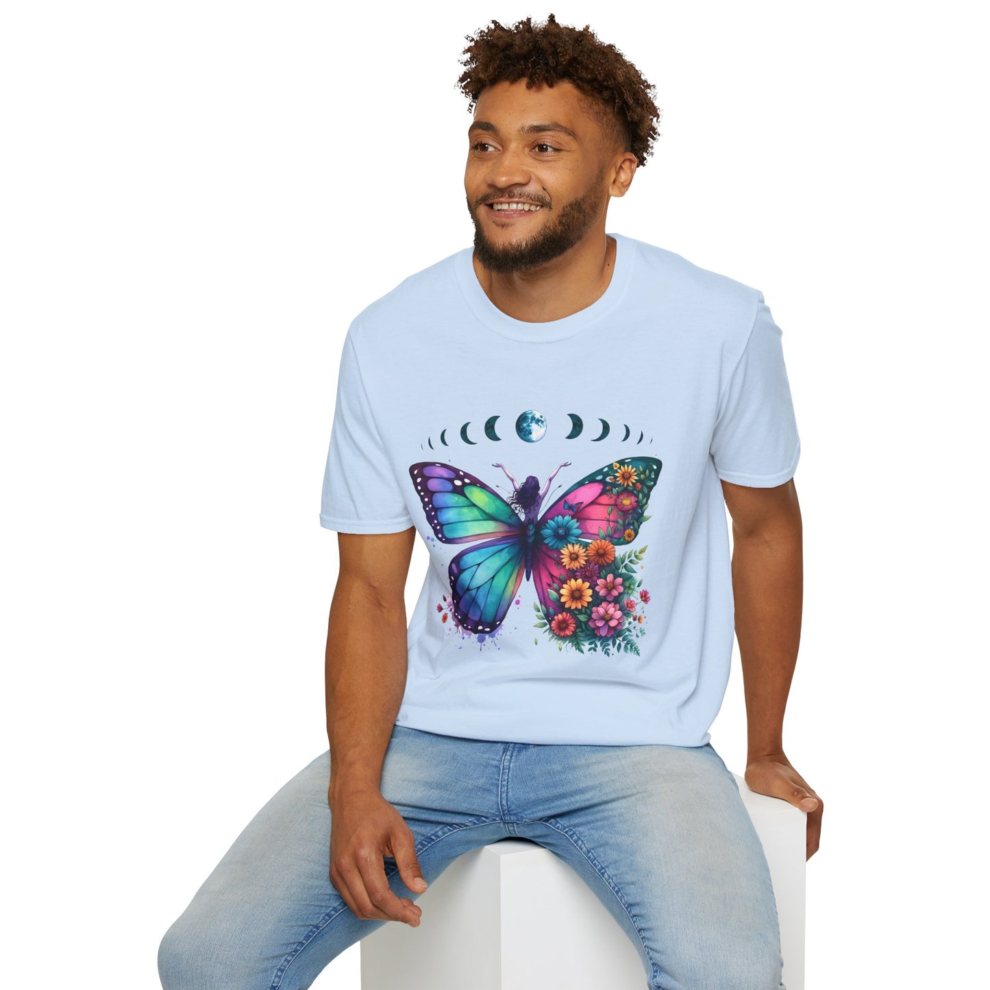 Butterfly Moon Phases T‑Shirt — Colorful Floral Wing Tee