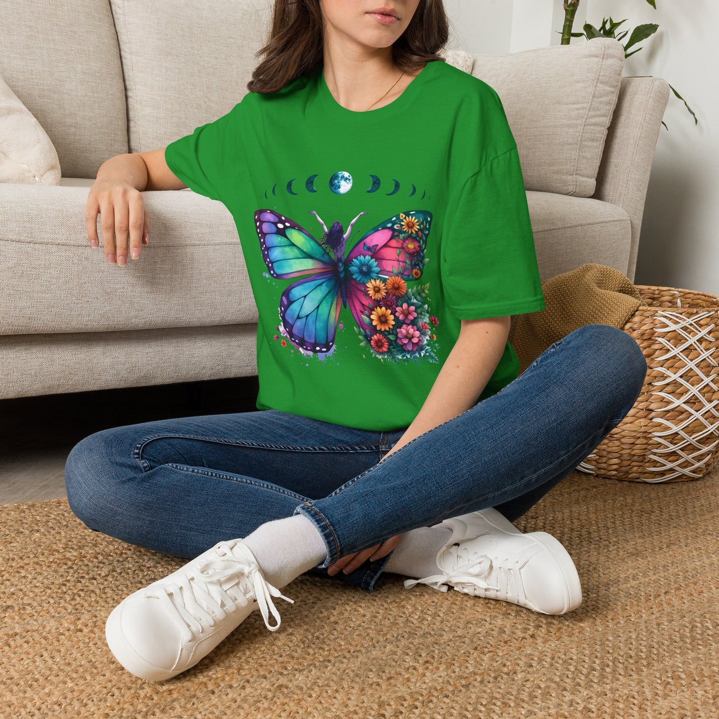 Butterfly Moon Phases T‑Shirt — Colorful Floral Wing Tee