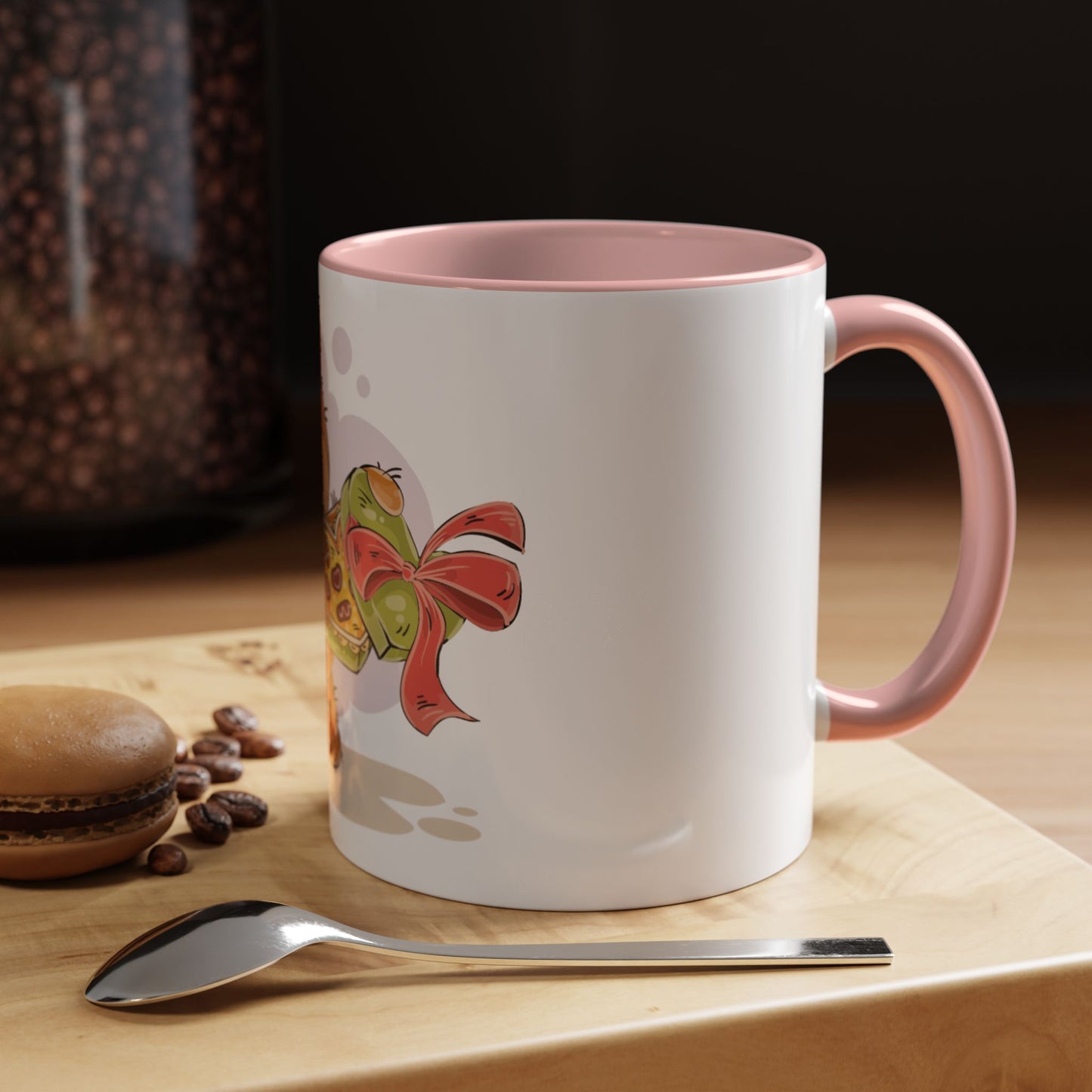 Cute Teddy Bear Pizza Gift Mug — Heart-Shaped Pizza & Bow Accent Coffee Cup