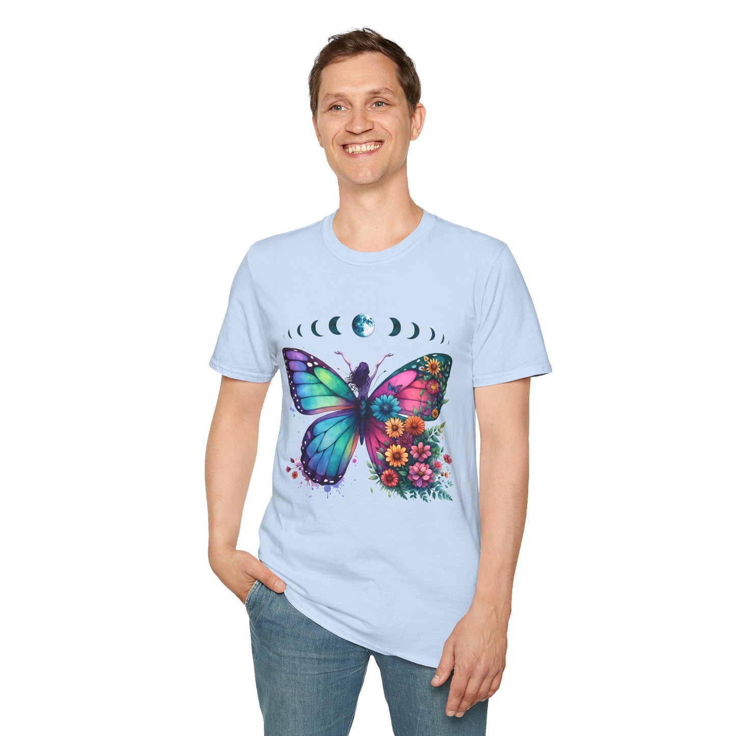 Butterfly Moon Phases T‑Shirt — Colorful Floral Wing Tee