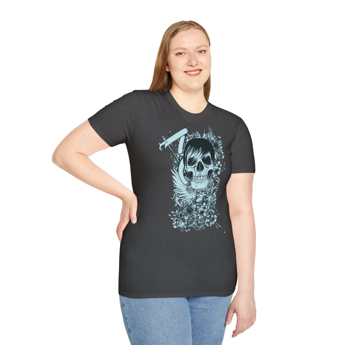 Skull Floral Tee — Gothic Skull with Flowers Graphic T-Shirt