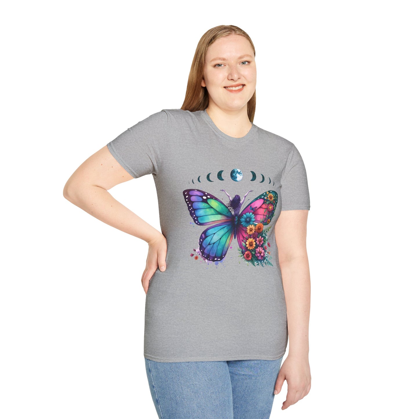 Butterfly Moon Phases T‑Shirt — Colorful Floral Wing Tee
