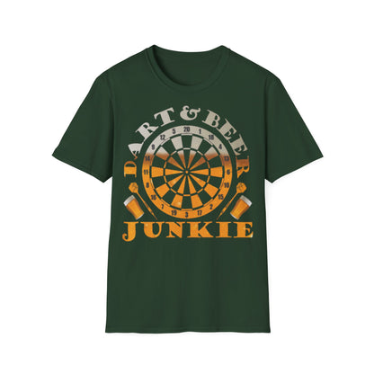 Dart & Beer Junkie T-Shirt — Retro Dartboard Pub Game Tee