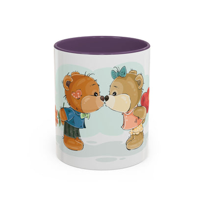 Cute Kissing Bear Couple Accent Coffee Mug – Romantic Valentine’s Gift