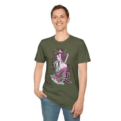Geisha Anime Art T‑Shirt — Retro Floral Japanese Illustration