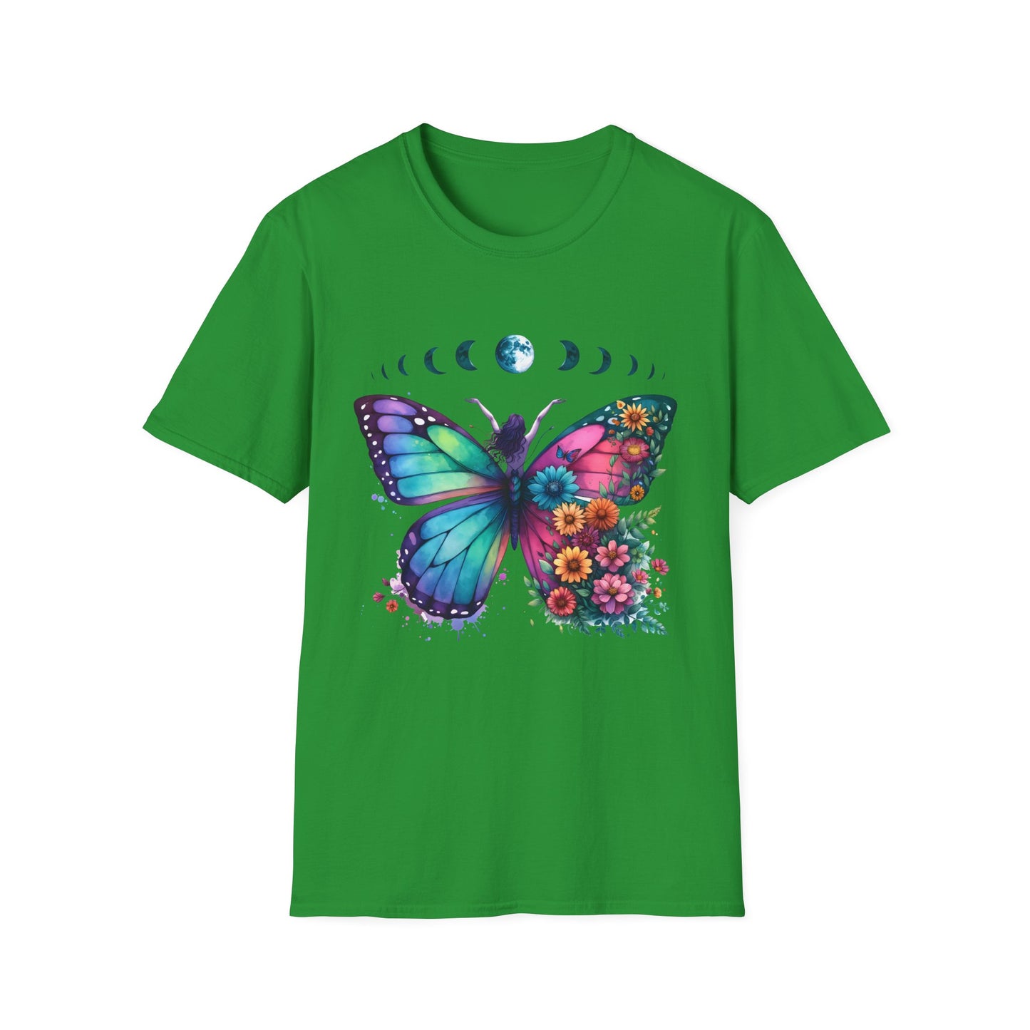 Butterfly Moon Phases T‑Shirt — Colorful Floral Wing Tee