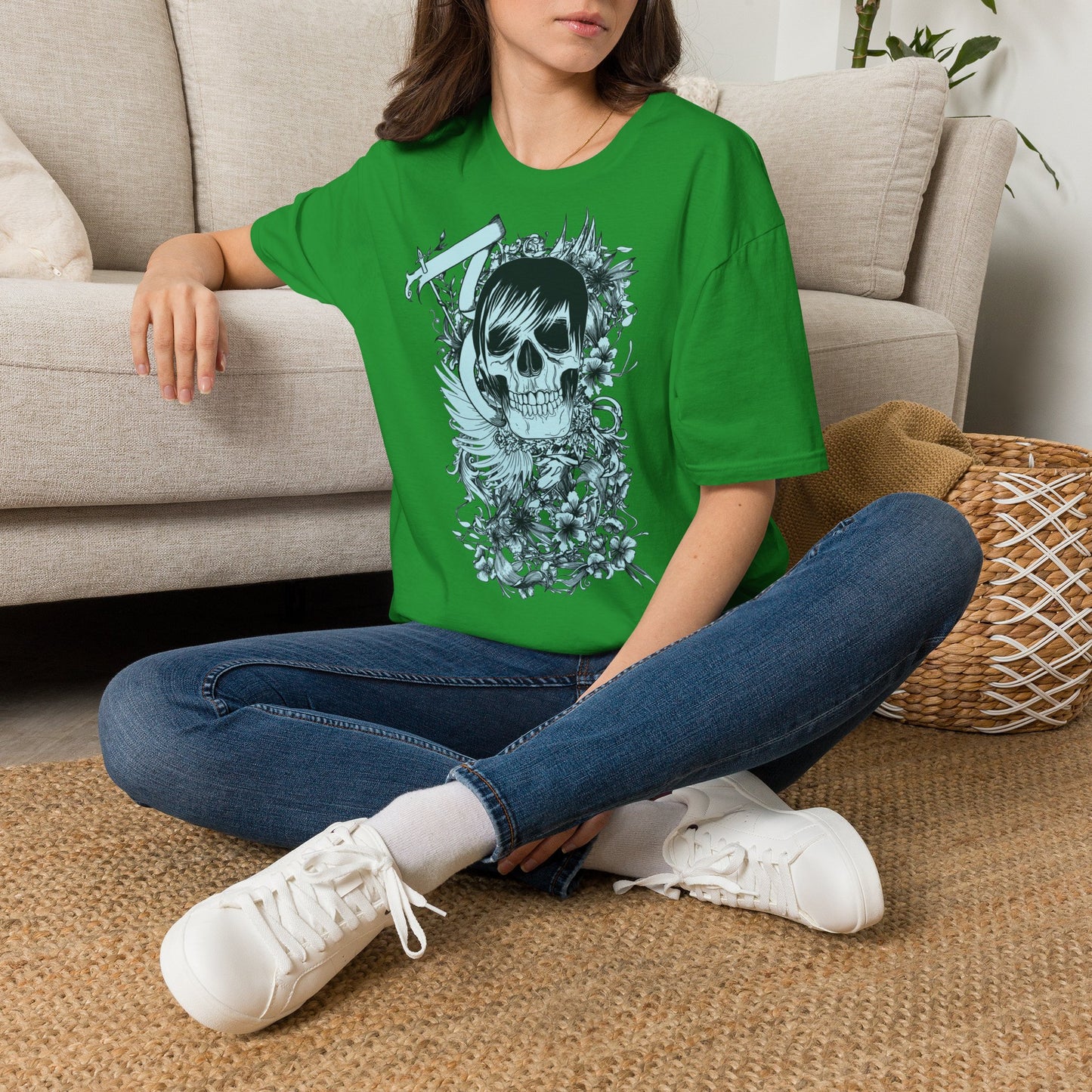 Skull Floral Tee — Gothic Skull with Flowers Graphic T-Shirt
