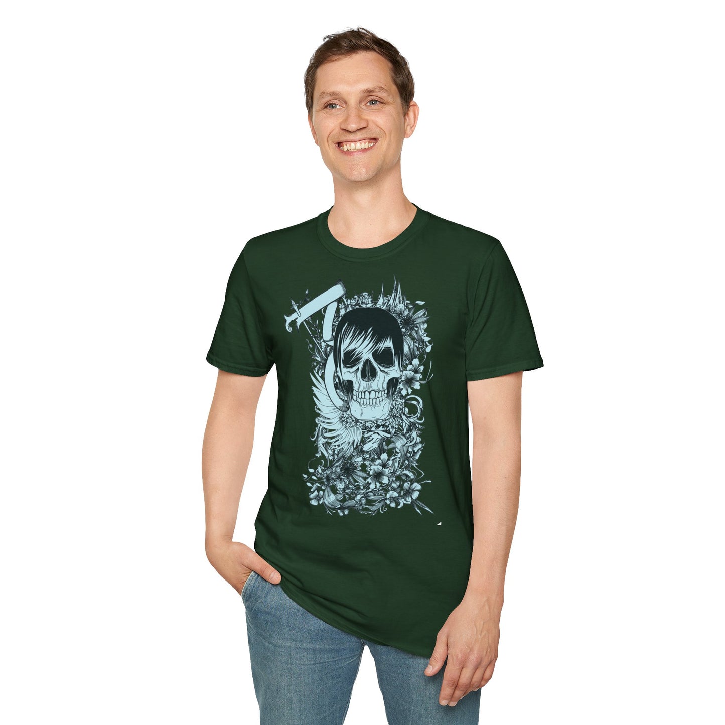 Skull Floral Tee — Gothic Skull with Flowers Graphic T-Shirt