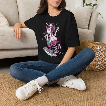 Geisha Anime Art T‑Shirt — Retro Floral Japanese Illustration