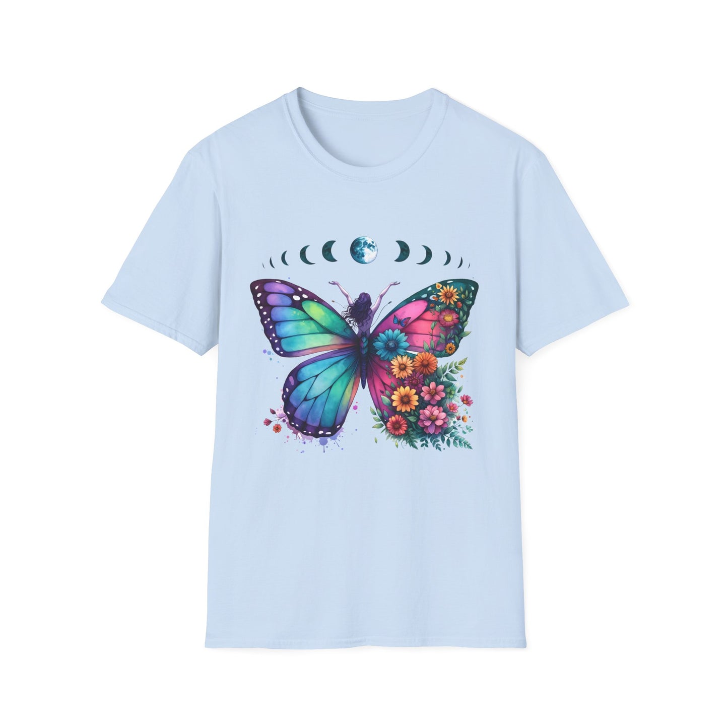 Butterfly Moon Phases T‑Shirt — Colorful Floral Wing Tee