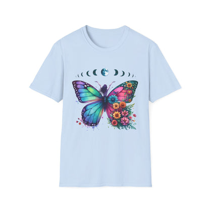 Butterfly Moon Phases T‑Shirt — Colorful Floral Wing Tee