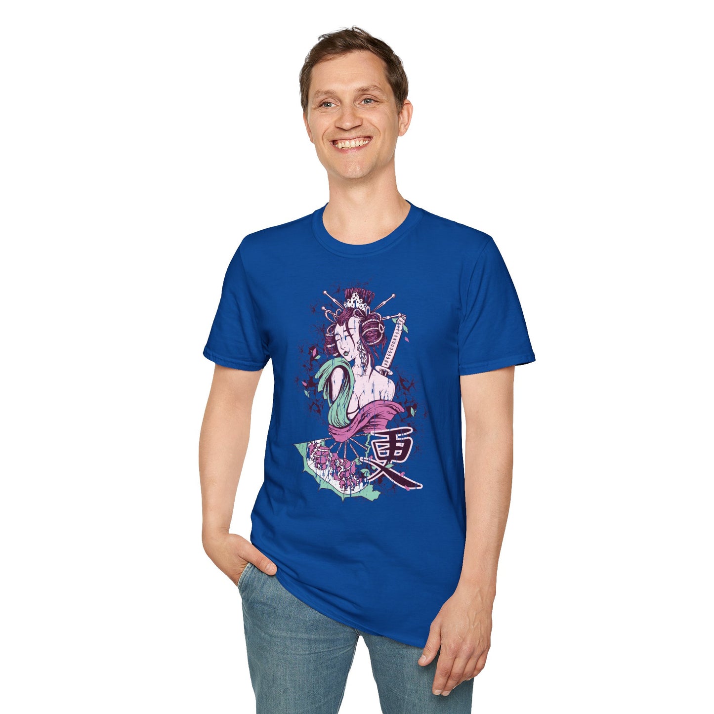 Geisha Anime Art T‑Shirt — Retro Floral Japanese Illustration