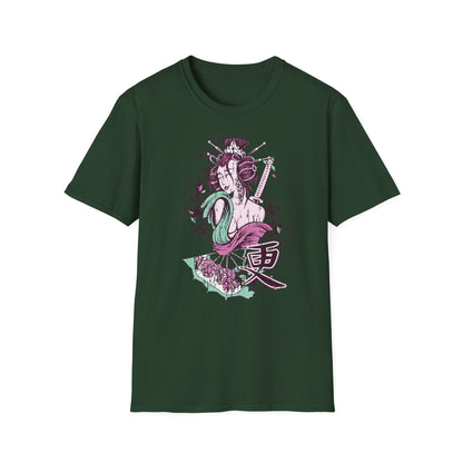 Geisha Anime Art T‑Shirt — Retro Floral Japanese Illustration