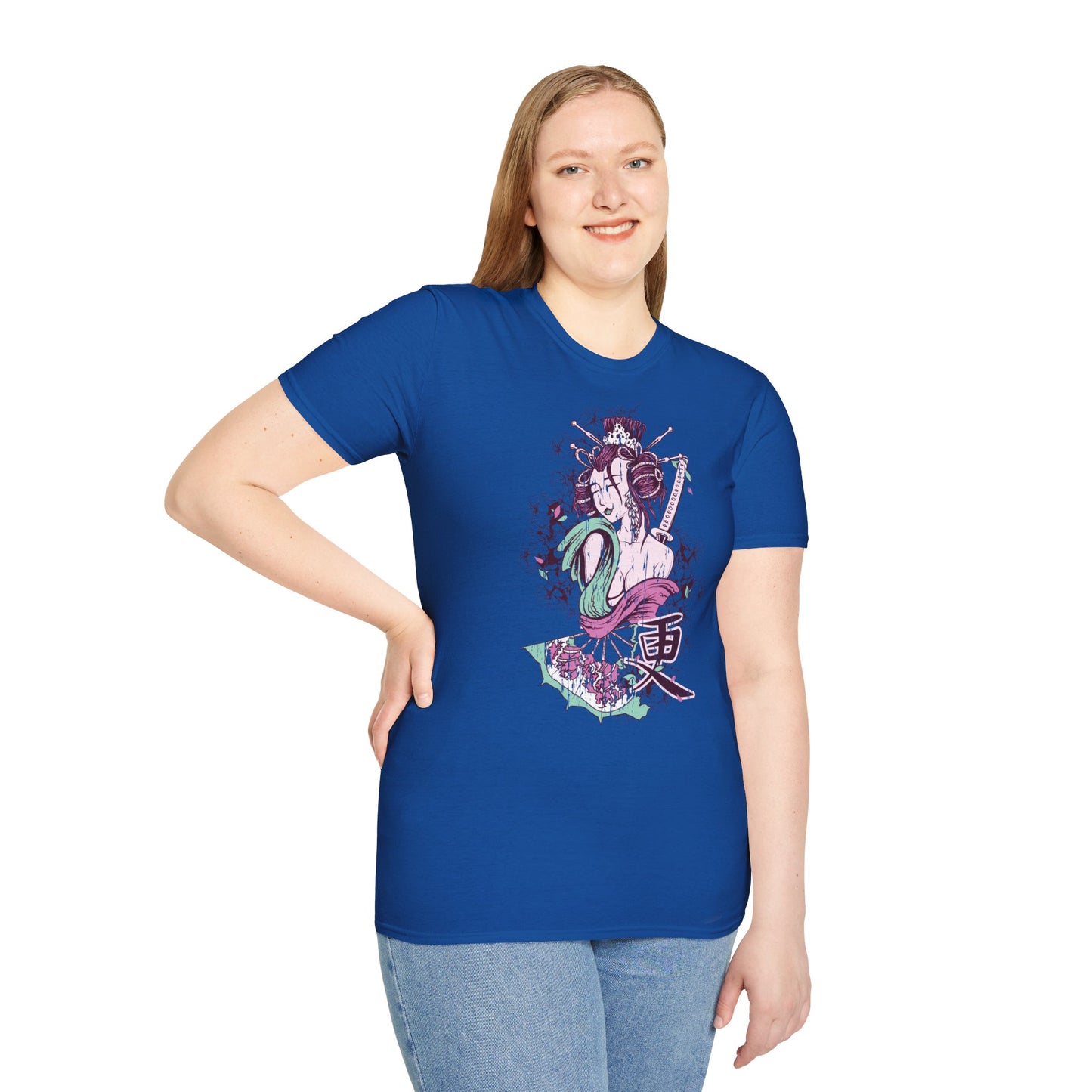 Geisha Anime Art T‑Shirt — Retro Floral Japanese Illustration