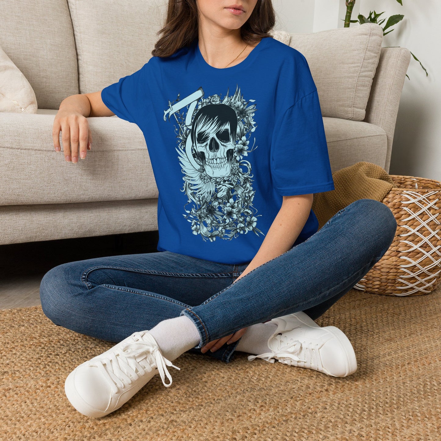 Skull Floral Tee — Gothic Skull with Flowers Graphic T-Shirt