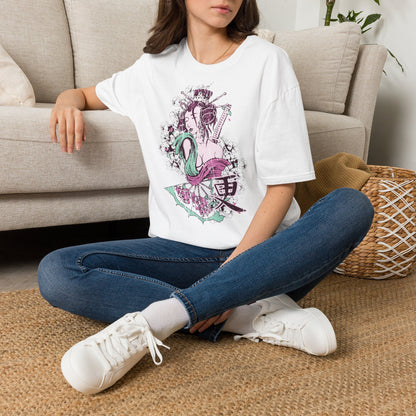 Geisha Anime Art T‑Shirt — Retro Floral Japanese Illustration